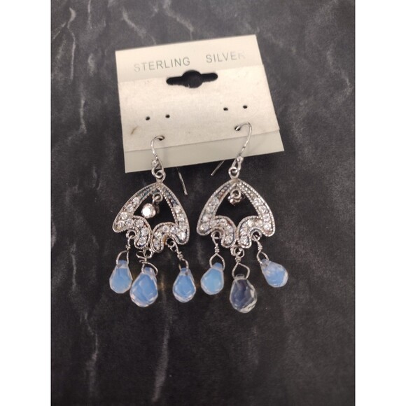Morrocan Style Vintage Sterling Silver Crystal Dangling Blue Beaded Earrings - Picture 4 of 4